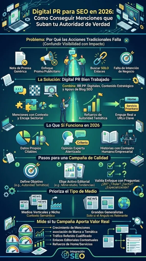 Infografía que explica la diferencia entre un listado de enlaces y un reporte de linkbuilding estratégico, incluyendo métricas clave y señales de avance SEO.