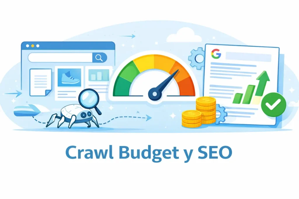 crawl budget y seo ilustración de rastreo web y rendimiento