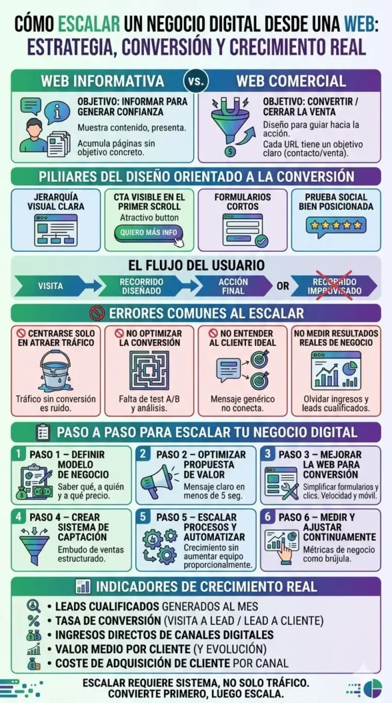 Cómo escalar un negocio digital: Estrategia de conversión web y crecimiento real