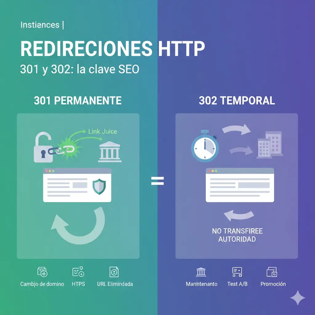 comparativa visual entre redireccion 301 permanente y 302 temporal